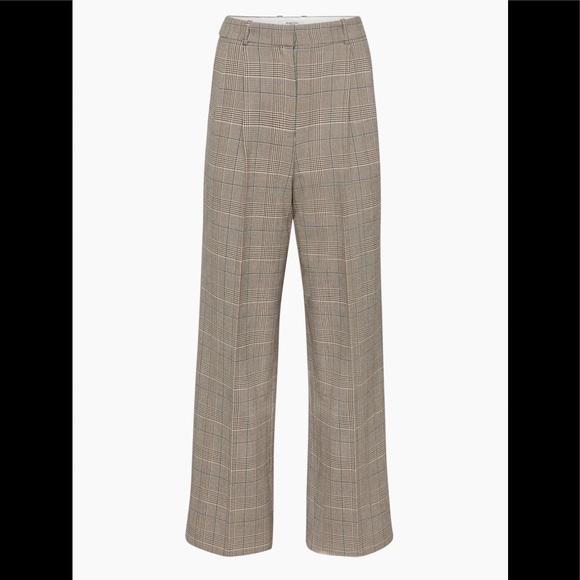 NWT Aritzia Babaton Pleated Pants in Beige Plaid - Picture 4 of 8